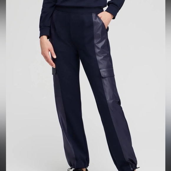 Chico’s Navy Joggers with Leather Accents - Picture 2 of 5